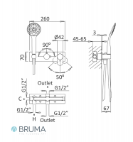 MEDIDAS KIT MONOMANDO EMPOTRADO 3 SALIDAS SPRING BRUMA